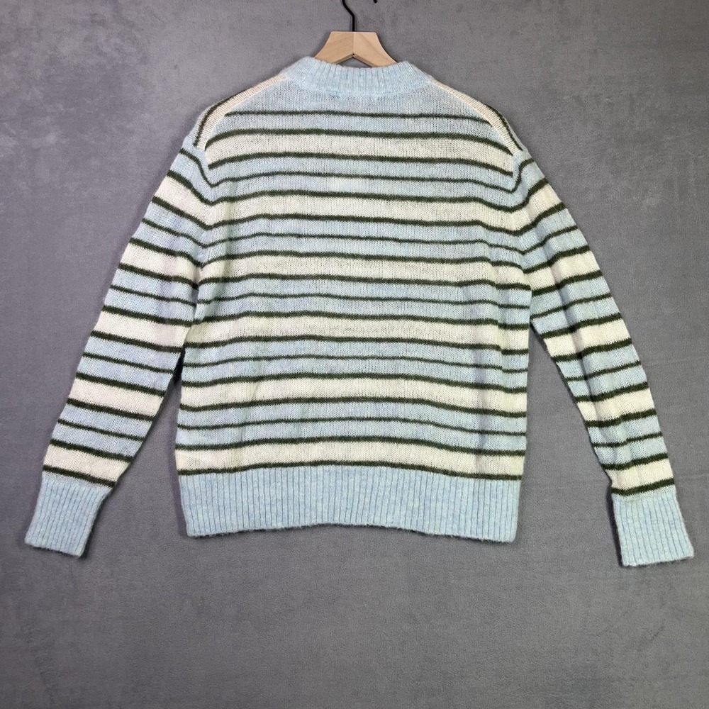 Madewell Oversized Pullover Sweater Alpaca Blend Blue Aqua Stripe Womens M NWT - Picture 3 of 8